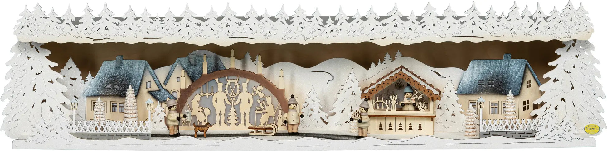 LED Panorama Schwibbogenerhöhung "Weihnachtsidylle" beschneit – Frontal unbeleuchtet