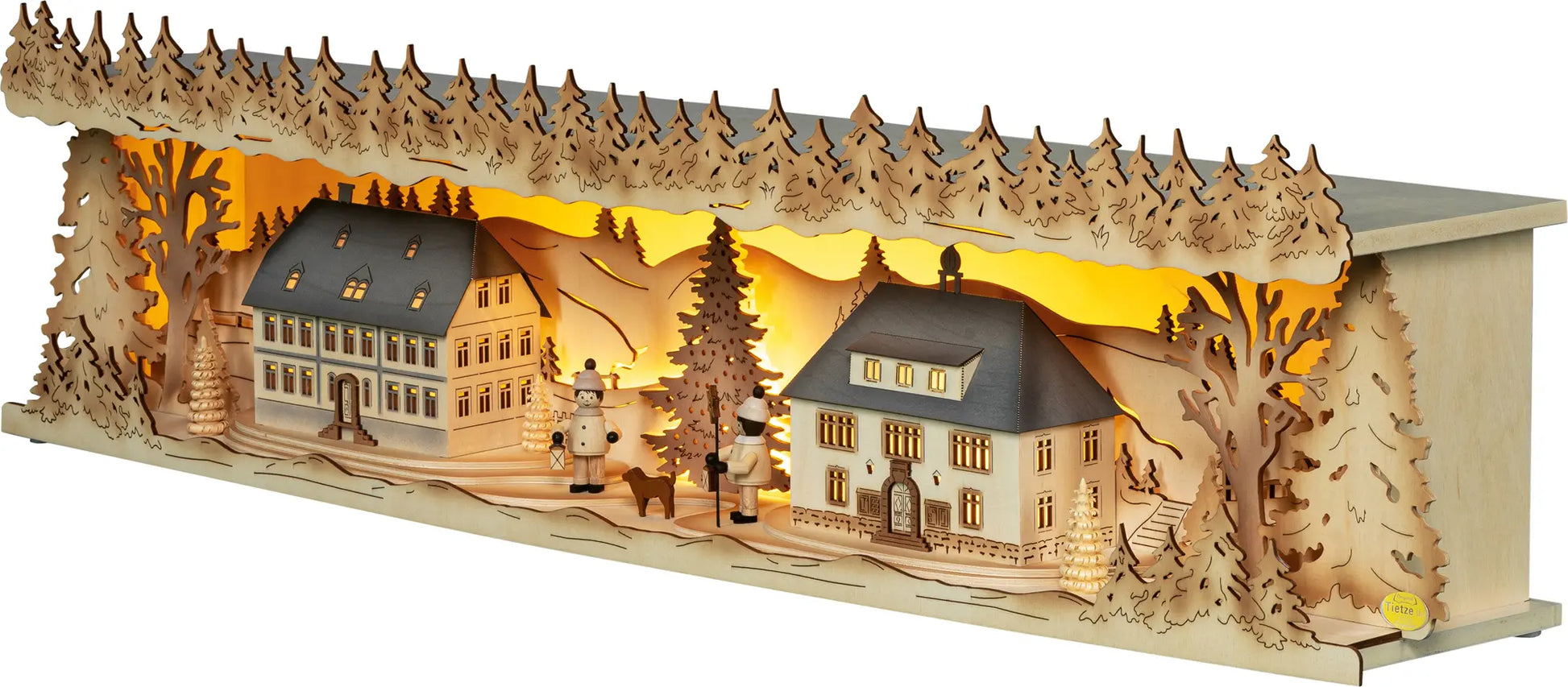LED Panorama Schwibbogenerhöhung "Seiffner Dorf" – 45° Ansicht von links