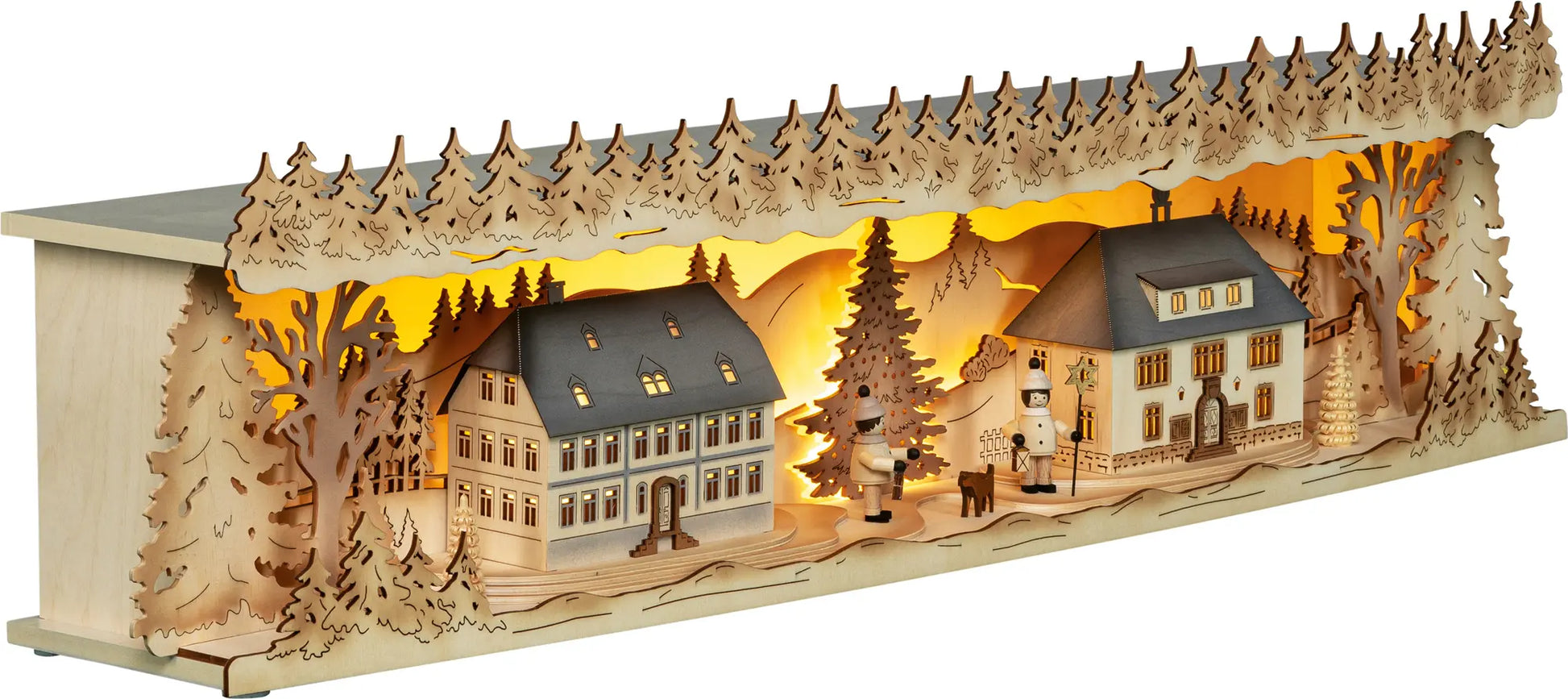 LED Panorama Schwibbogenerhöhung "Seiffner Dorf" – 45° Ansicht von rechts