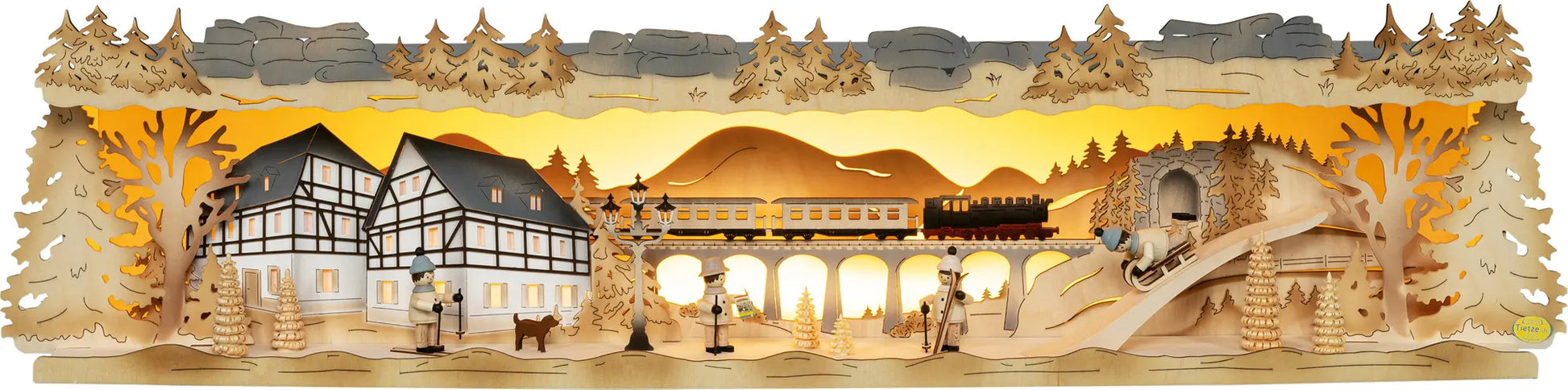 LED Panorama Schwibbogenerhöhung "Winterland Erzgebirge" beleuchtet