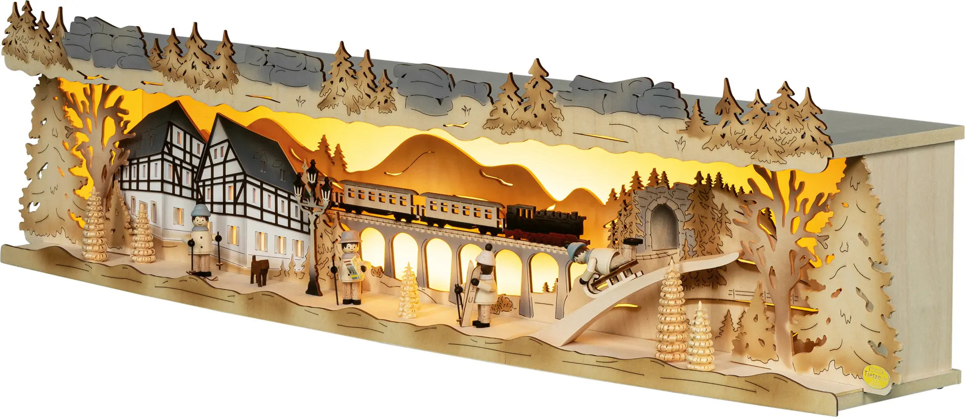 LED Panorama Schwibbogenerhöhung "Winterland Erzgebirge" 45° links
