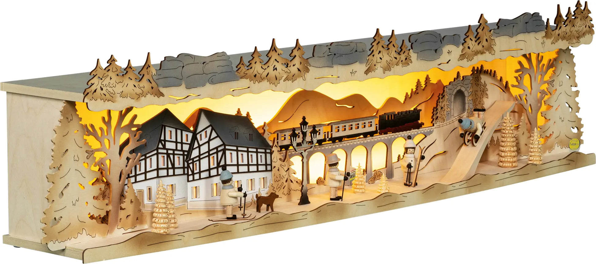 LED Panorama Schwibbogenerhöhung "Winterland Erzgebirge" 45° rechts
