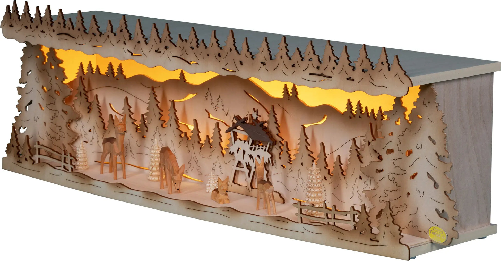 LED Panorama Schwibbogenerhöhung "Rehe im Wald" – 45° Ansicht von rechts