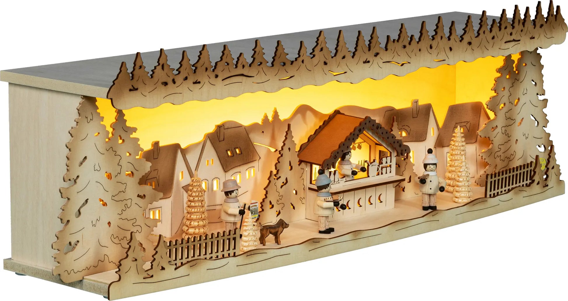 LED Panorama Schwibbogenerhöhung "Weihnachtsmarkt" – 45° Ansicht von rechts