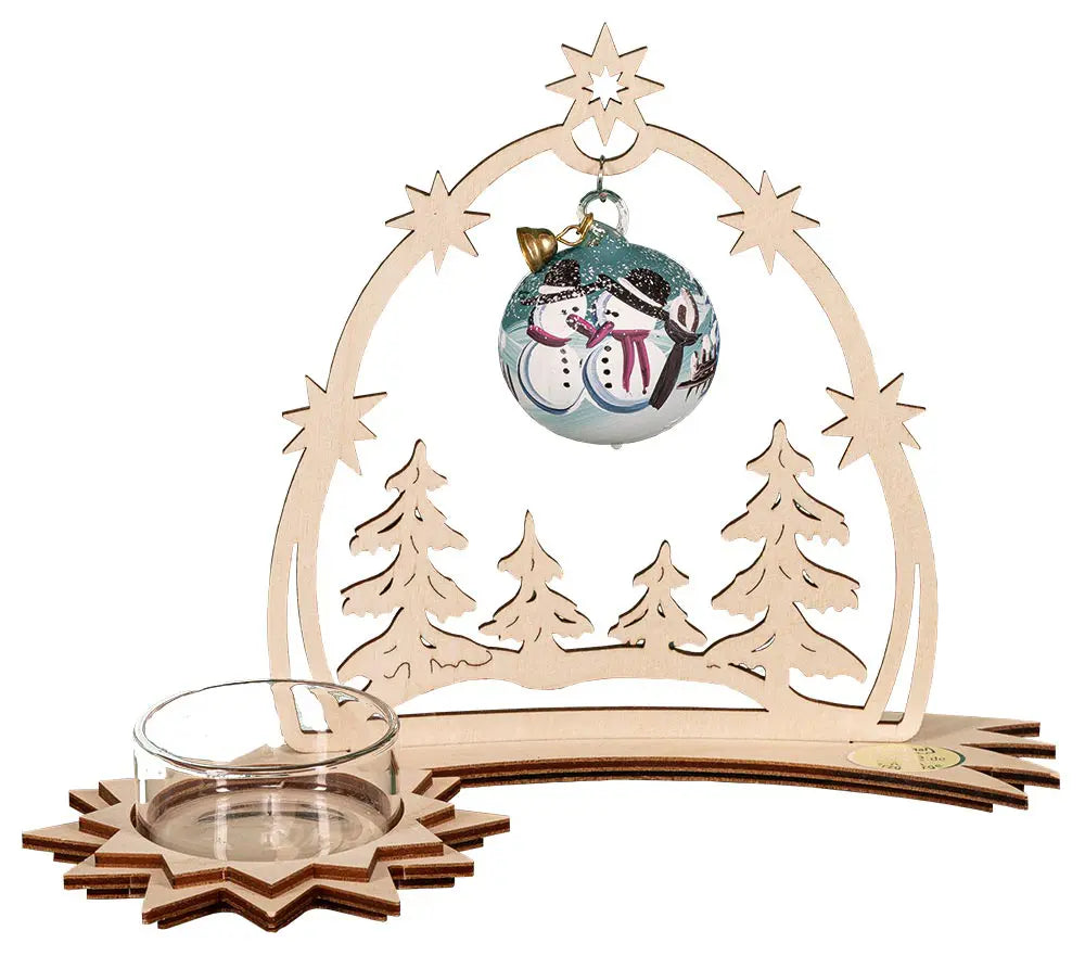Teelichtleuchter mit handbemalter Glaskugel Motiv Schneemann