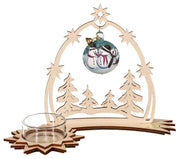 Teelichtleuchter mit handbemalter Glaskugel Motiv Schneemann